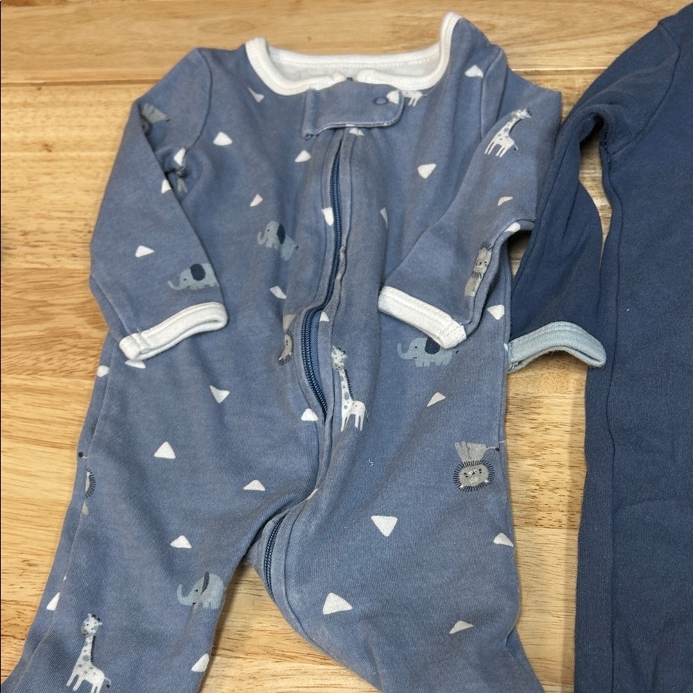 The Peanutshell Navy and Light Blue Baby One-Piece Zip Footed Pajamas - Set of 2 - Picture 3 of 5
